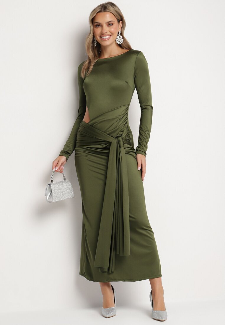 allyson Rochie Verde de cocktail Decorată cu legătură și decolteu Vamizola