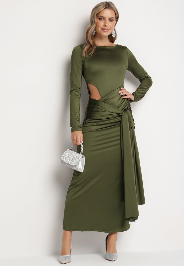 allyson Rochie Verde de cocktail Decorată cu legătură și decolteu Vamizola