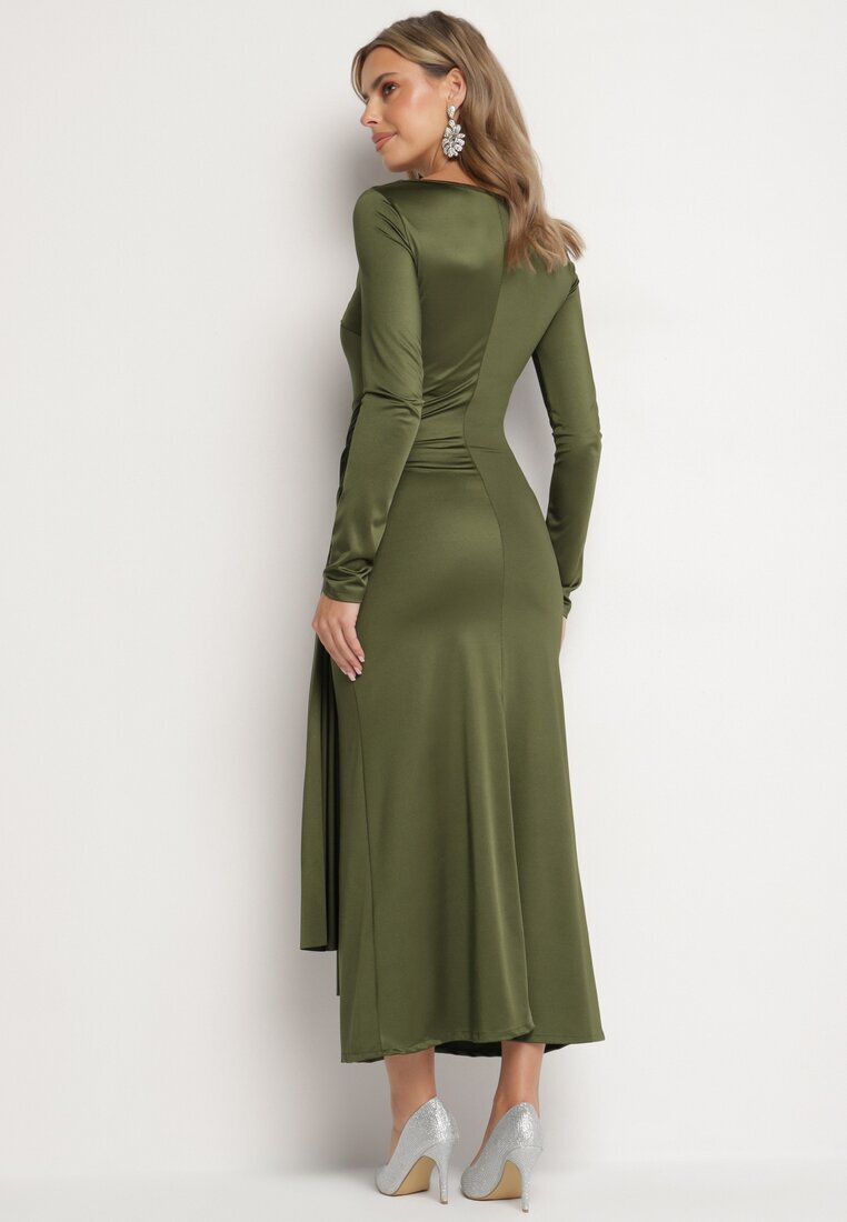 allyson Rochie Verde de cocktail Decorată cu legătură și decolteu Vamizola