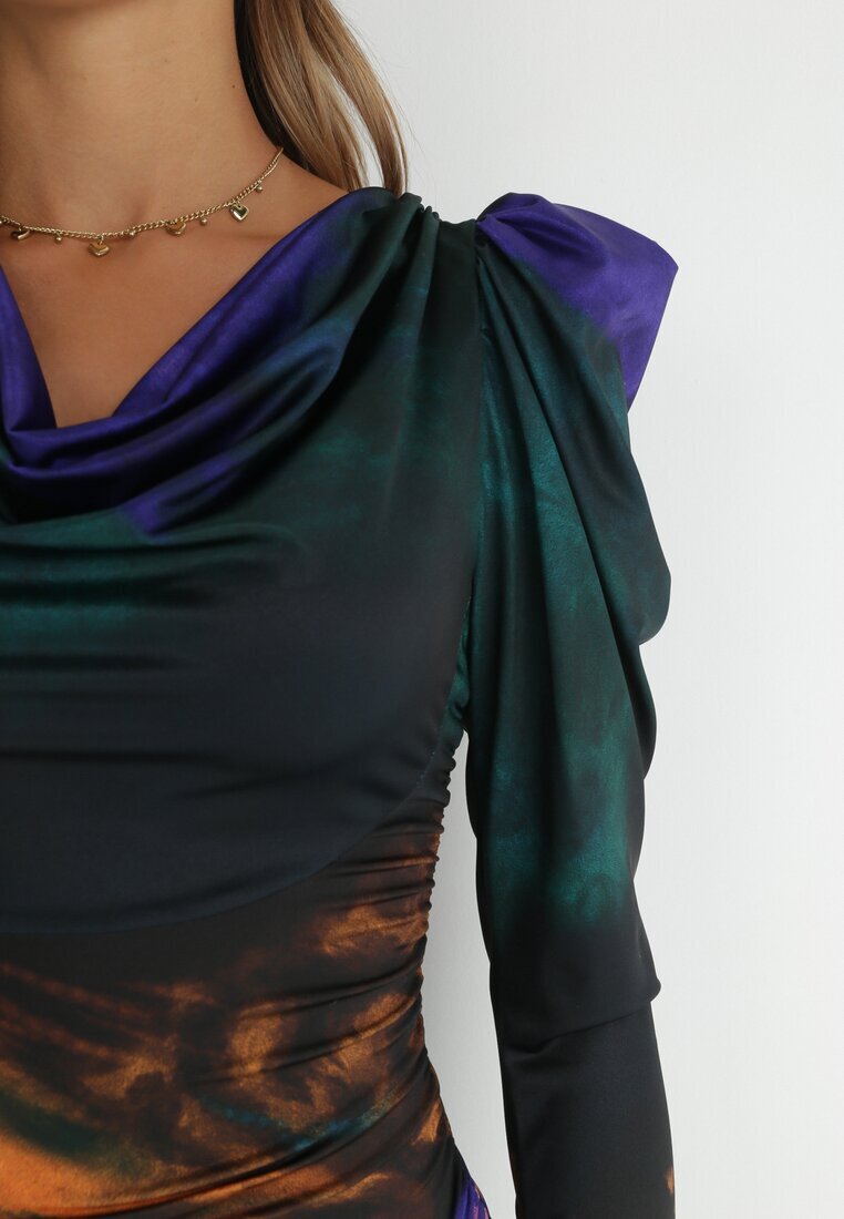 allyson Rochie violet-verde Tie-Dye cu mânecă bufantă kaki