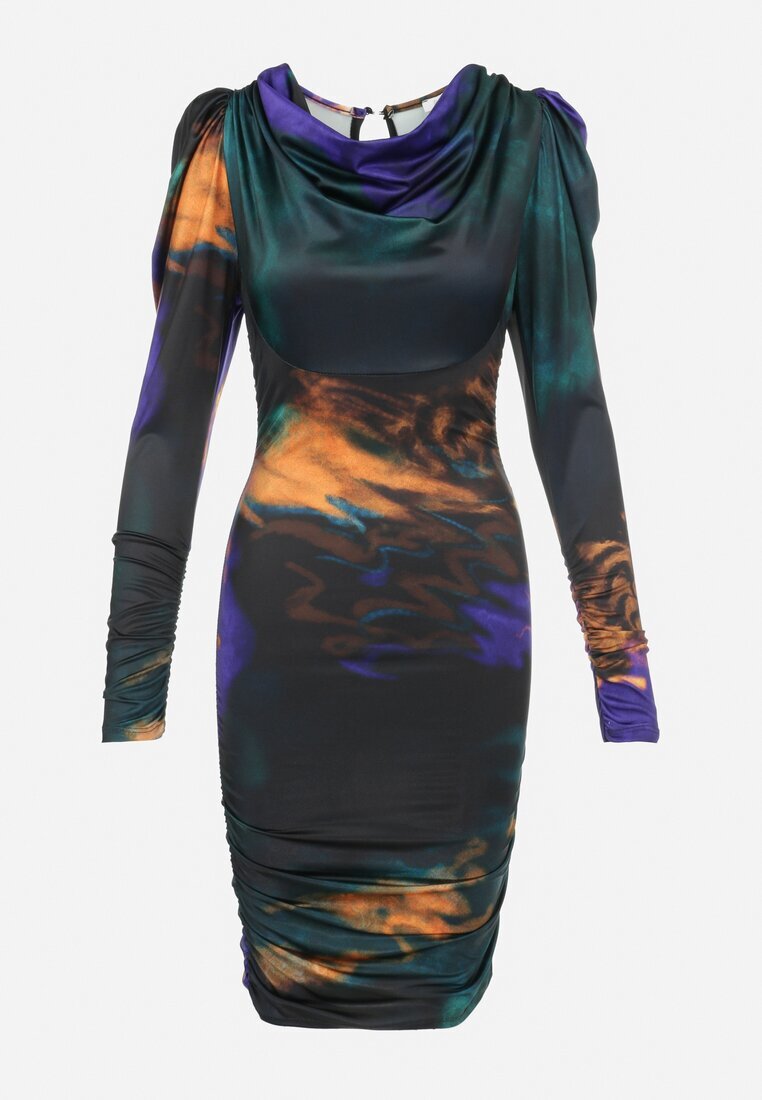 allyson Rochie violet-verde Tie-Dye cu mânecă bufantă kaki