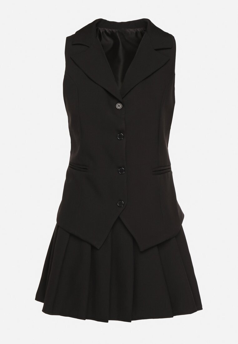 allyson Set costum Negru Vestă și Fustă Plisată Ivelkio