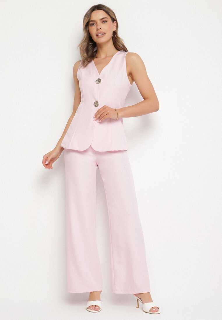 allyson Set Costum Roz Vestă cu nasturi decorativi și Pantaloni Filuenna