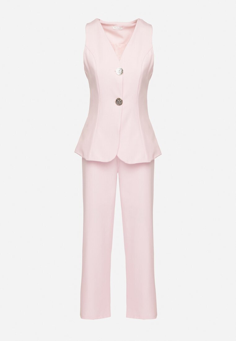 allyson Set Costum Roz Vestă cu nasturi decorativi și Pantaloni Filuenna