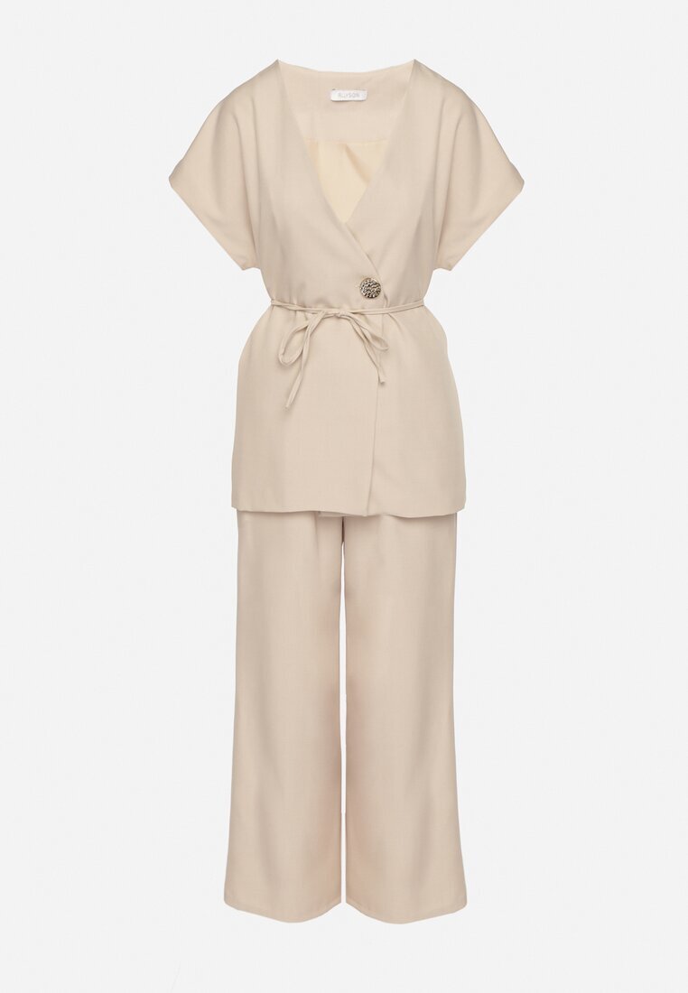 allyson Set de costum Bej Sacou cu curea și Pantaloni largi Milsedi