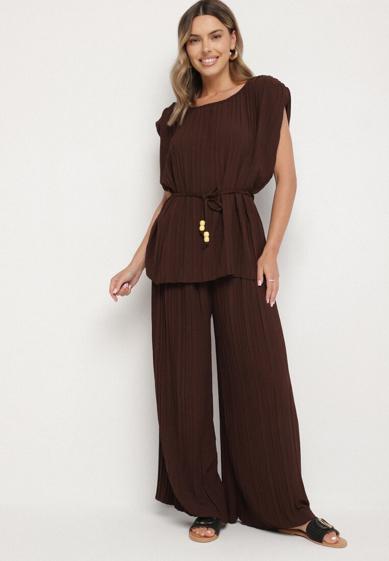 allyson Set Maro Bluză cu cordon și Pantaloni Largi Dolarea