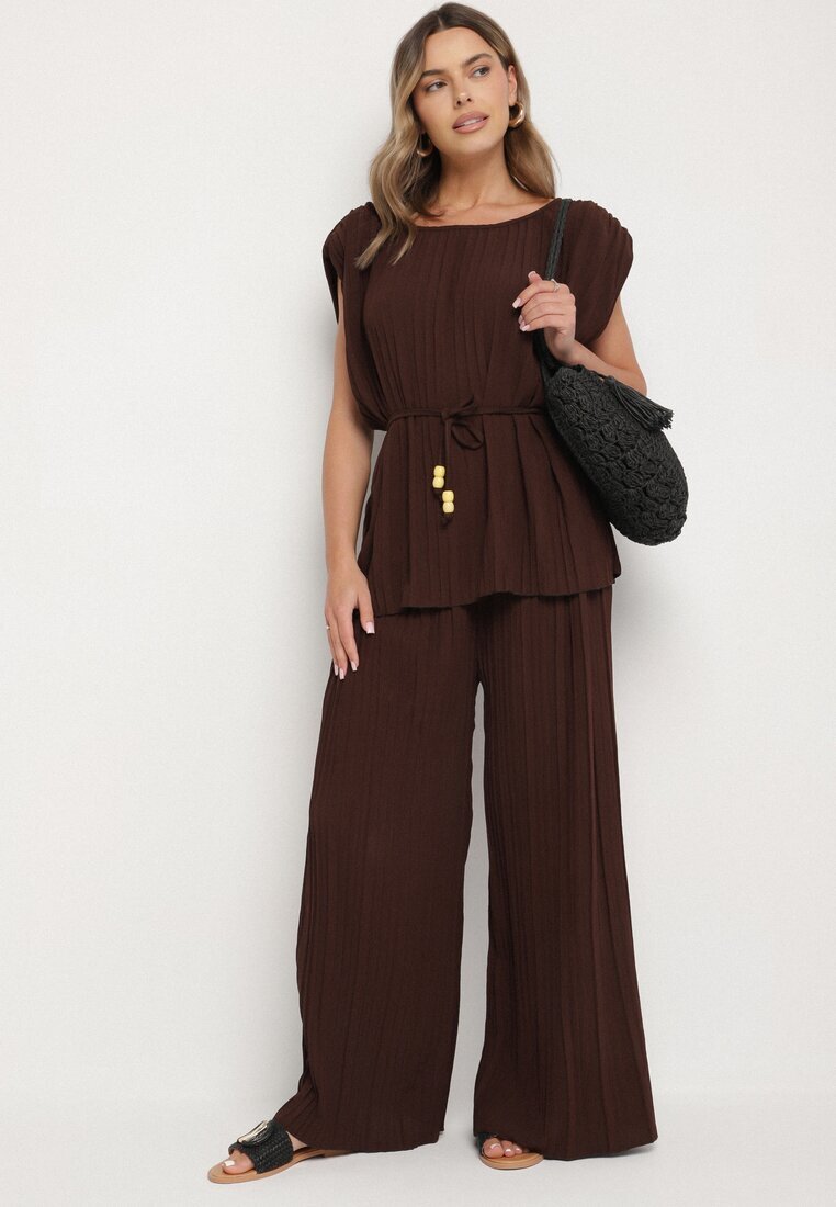 allyson Set Maro Bluză cu cordon și Pantaloni Largi Dolarea