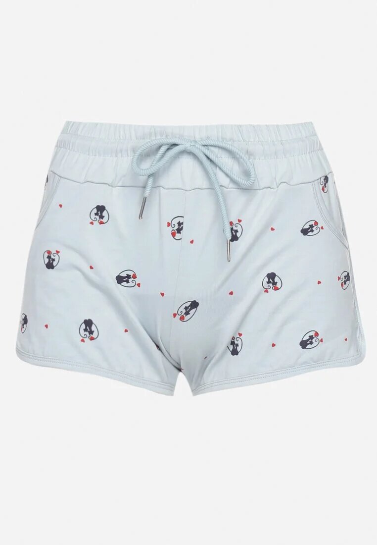 alnwick Pantaloni scurți albastri deschiși din bumbac cu talie înaltă și elastic în talie Mertantia