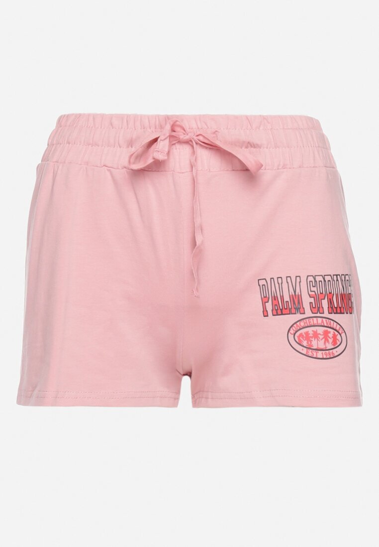 alnwick Pantaloni scurți roz din bumbac cu elastic în talie și șnur decorați cu imprimeu Istalia