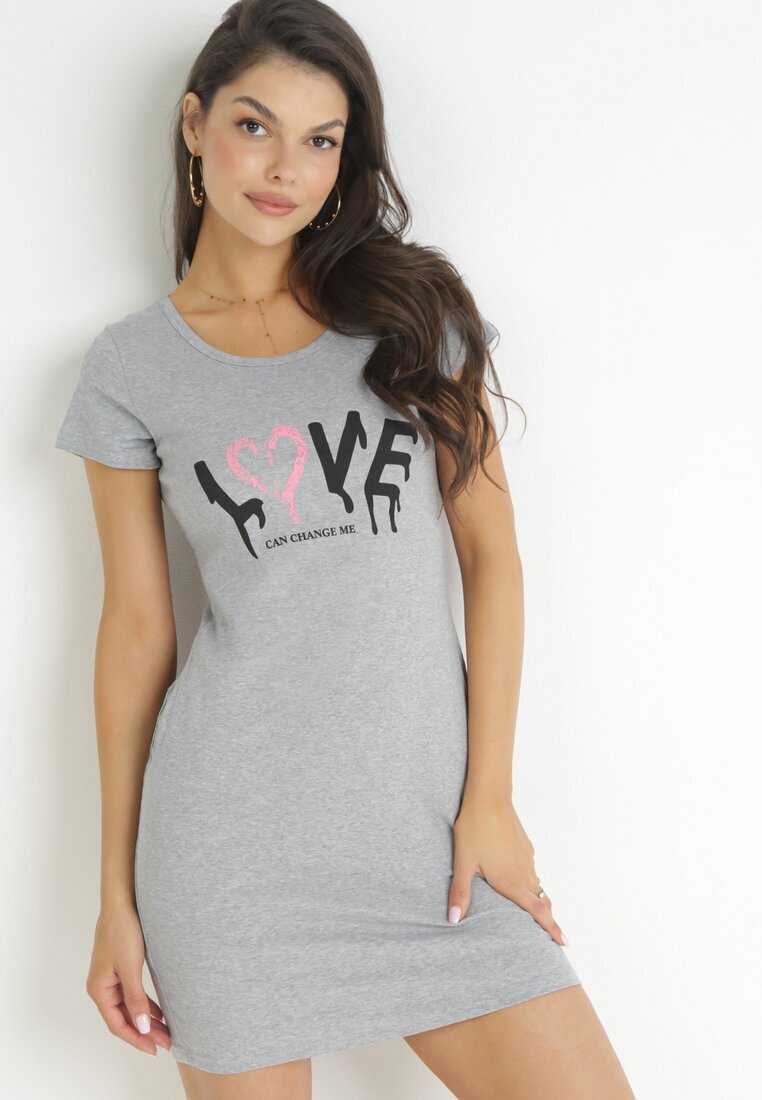 alnwick Rochie tip tricou din bumbac Gri cu imprimeu Avera