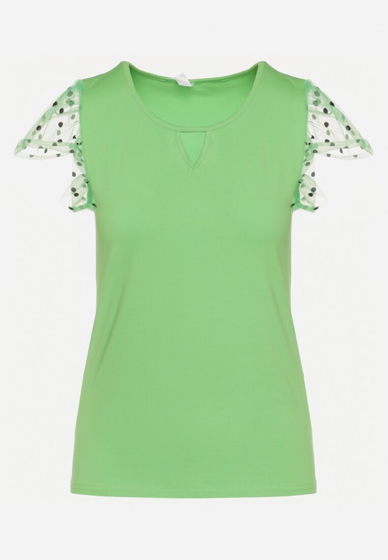 alnwick Top Verde deschis din Bumbac cu Mânecă Scurtă și Plasă Decorativă Testeena