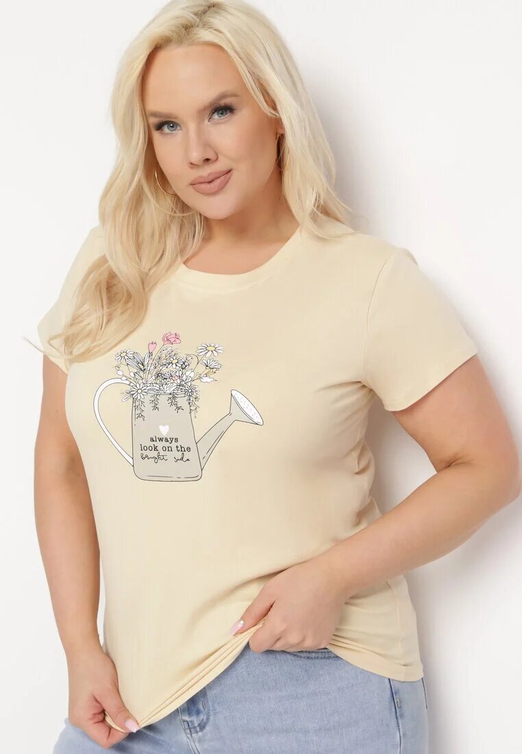 alnwick Tricou bej de bumbac cu imprimeu decorativ Littana