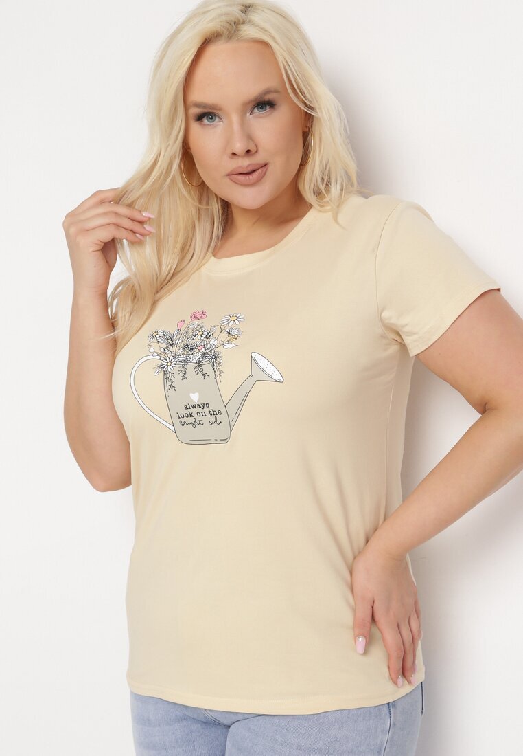 alnwick Tricou bej de bumbac cu imprimeu decorativ Littana
