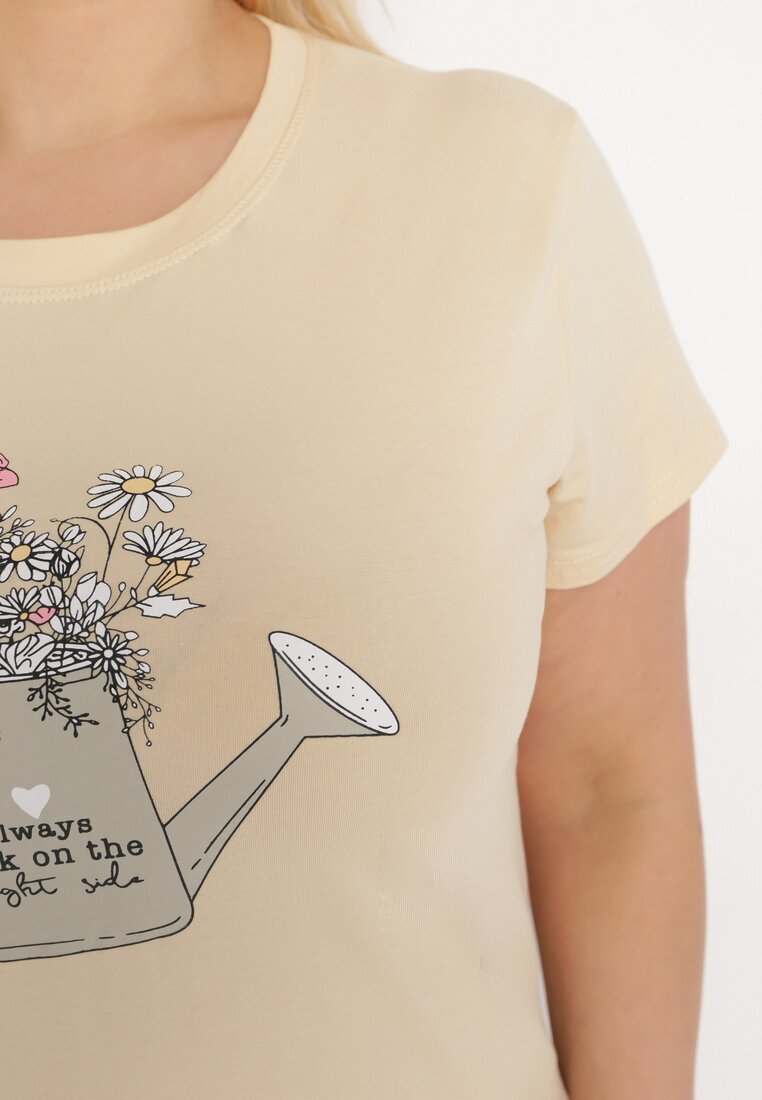 alnwick Tricou bej de bumbac cu imprimeu decorativ Littana
