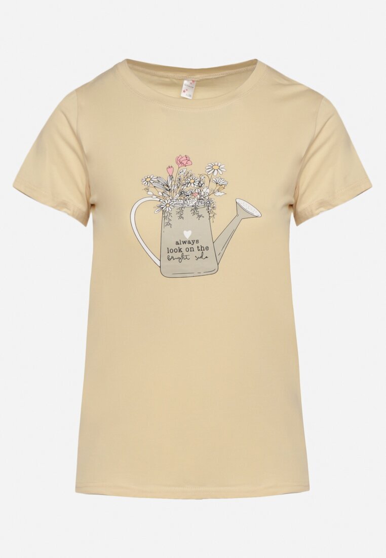 alnwick Tricou bej de bumbac cu imprimeu decorativ Littana