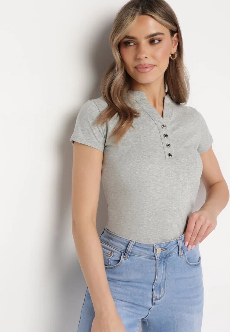 alnwick Tricou Gri din bumbac cu nasturi metalici Cariena