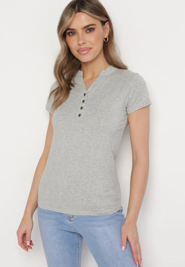 alnwick Tricou Gri din bumbac cu nasturi metalici Cariena