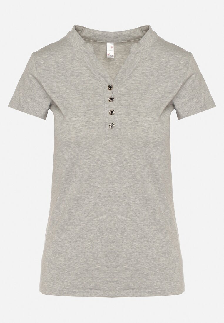 alnwick Tricou Gri din bumbac cu nasturi metalici Cariena