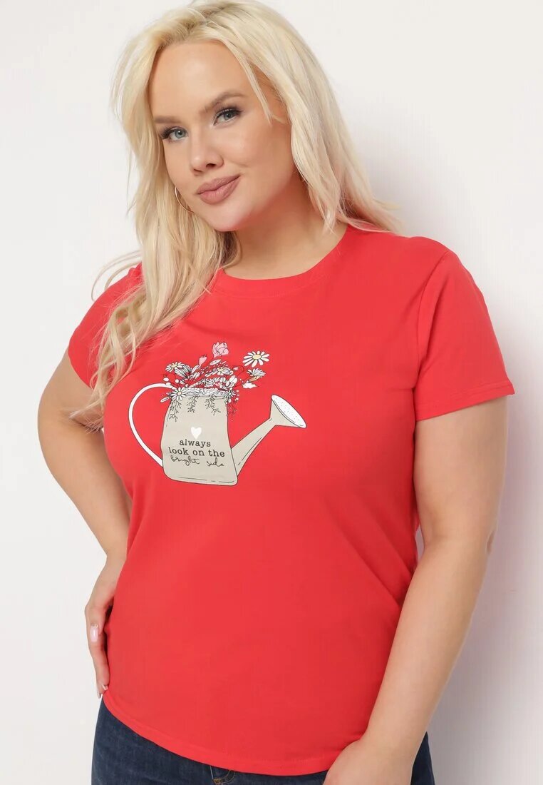 alnwick Tricou roșu de bumbac cu imprimeu decorativ Littana