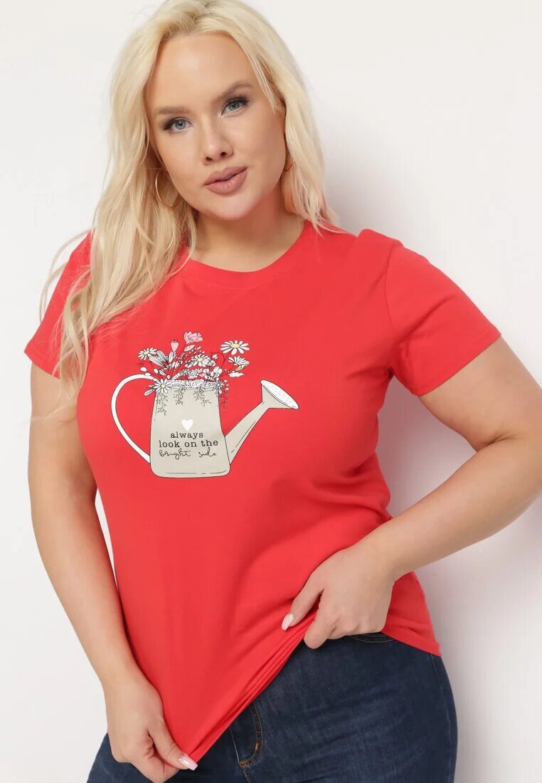 alnwick Tricou roșu de bumbac cu imprimeu decorativ Littana