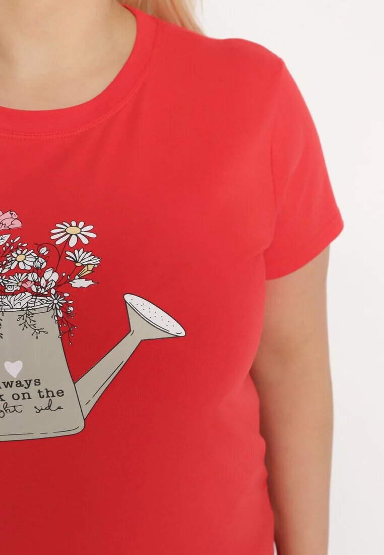 alnwick Tricou roșu de bumbac cu imprimeu decorativ Littana