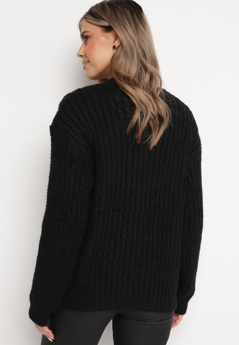 ambitionfly Cardigan Negru cu nasturi cu mansete elastice Parlima