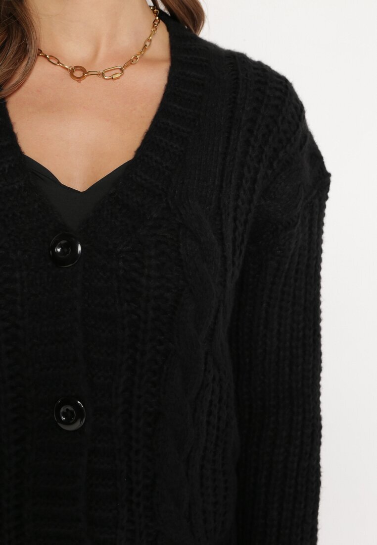 ambitionfly Cardigan Negru cu nasturi cu mansete elastice Parlima