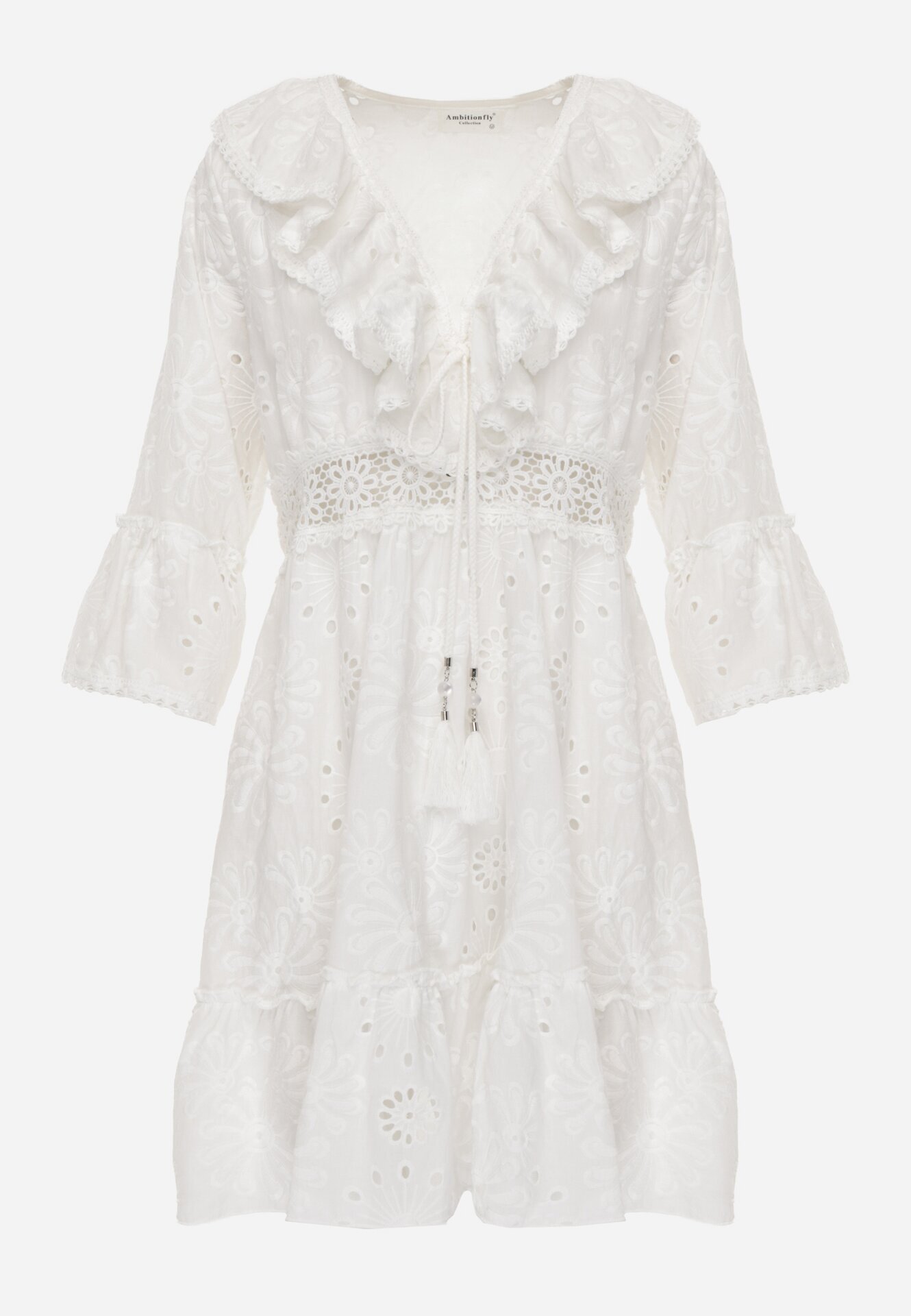ambitionfly Rochie Albă Mini de bumbac din țesătură brodată cu dantelă Telvia