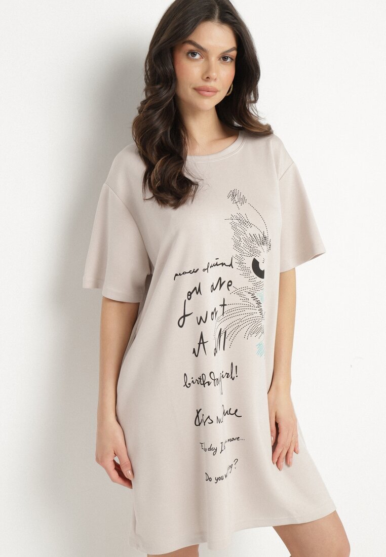 ambitionfly Rochie bej deschis tip cutie din viscoză și imprimeu decorativ Amoara