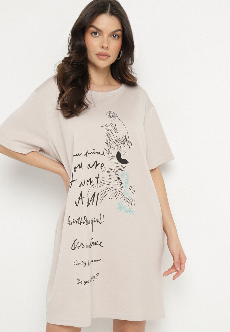 ambitionfly Rochie bej deschis tip cutie din viscoză și imprimeu decorativ Amoara