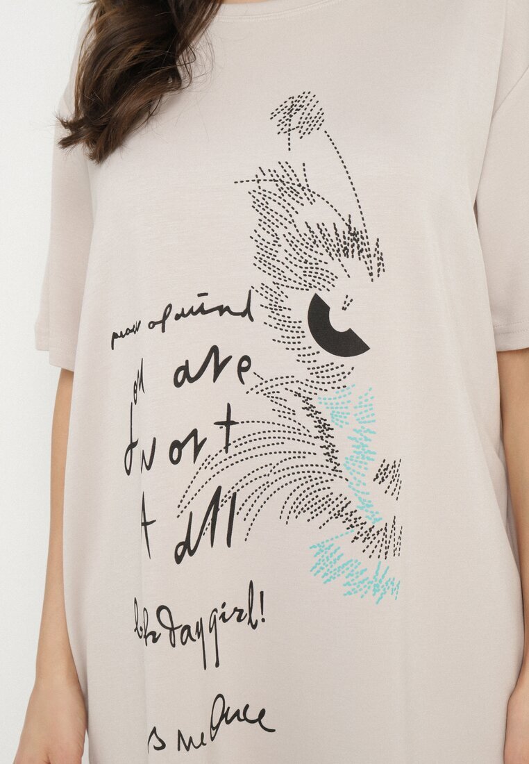 ambitionfly Rochie bej deschis tip cutie din viscoză și imprimeu decorativ Amoara