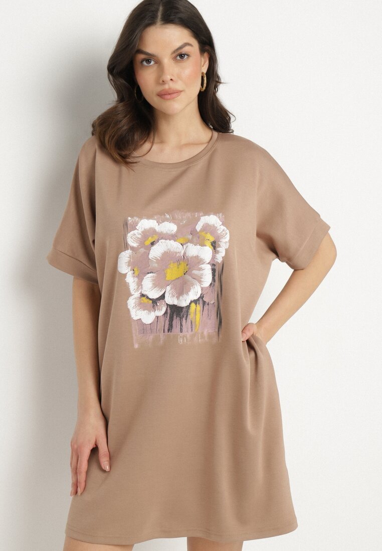 ambitionfly Rochie Ciemnobej Tip cutie cu Viscoză și Imprimeu Decorativ Elaniriel