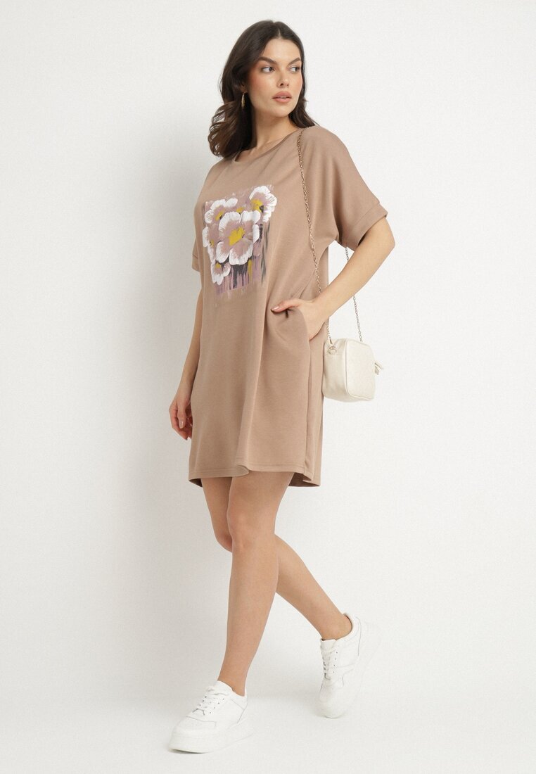 ambitionfly Rochie Ciemnobej Tip cutie cu Viscoză și Imprimeu Decorativ Elaniriel