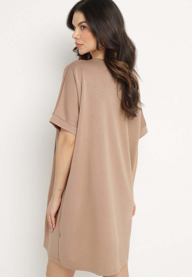 ambitionfly Rochie Ciemnobej Tip cutie cu Viscoză și Imprimeu Decorativ Elaniriel