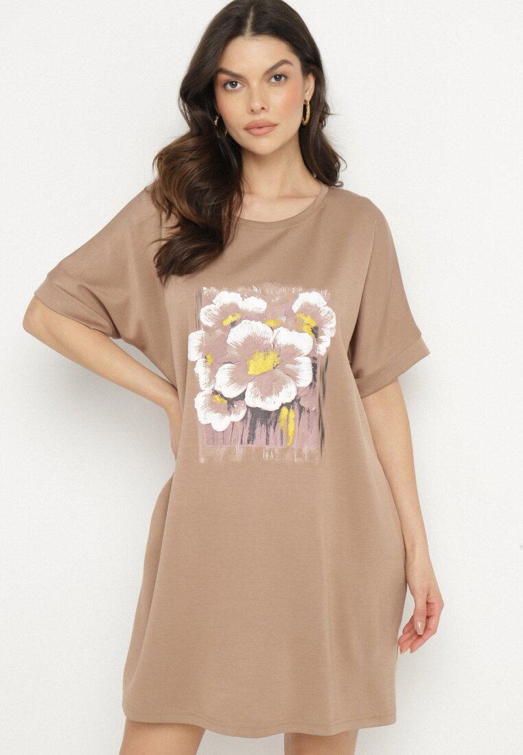 ambitionfly Rochie Ciemnobej Tip cutie cu Viscoză și Imprimeu Decorativ Elaniriel
