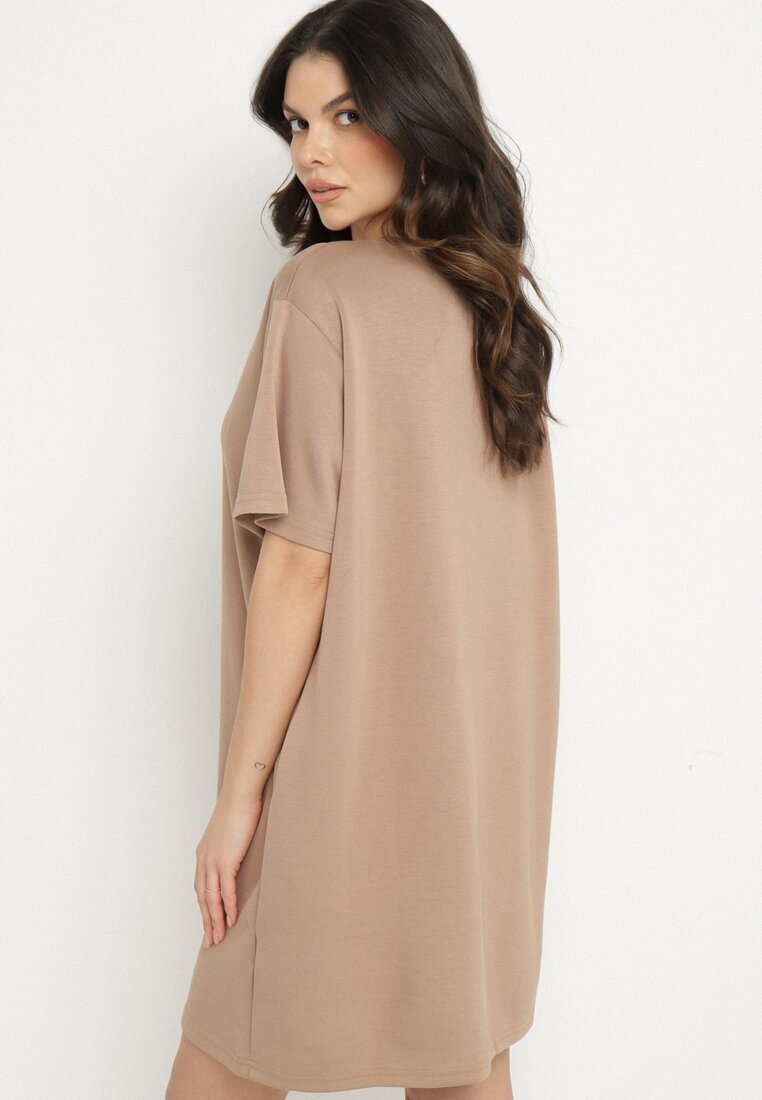 ambitionfly Rochie Dreaptă Bej din Viscoză și cu Imprimeu Decorativ Amoara