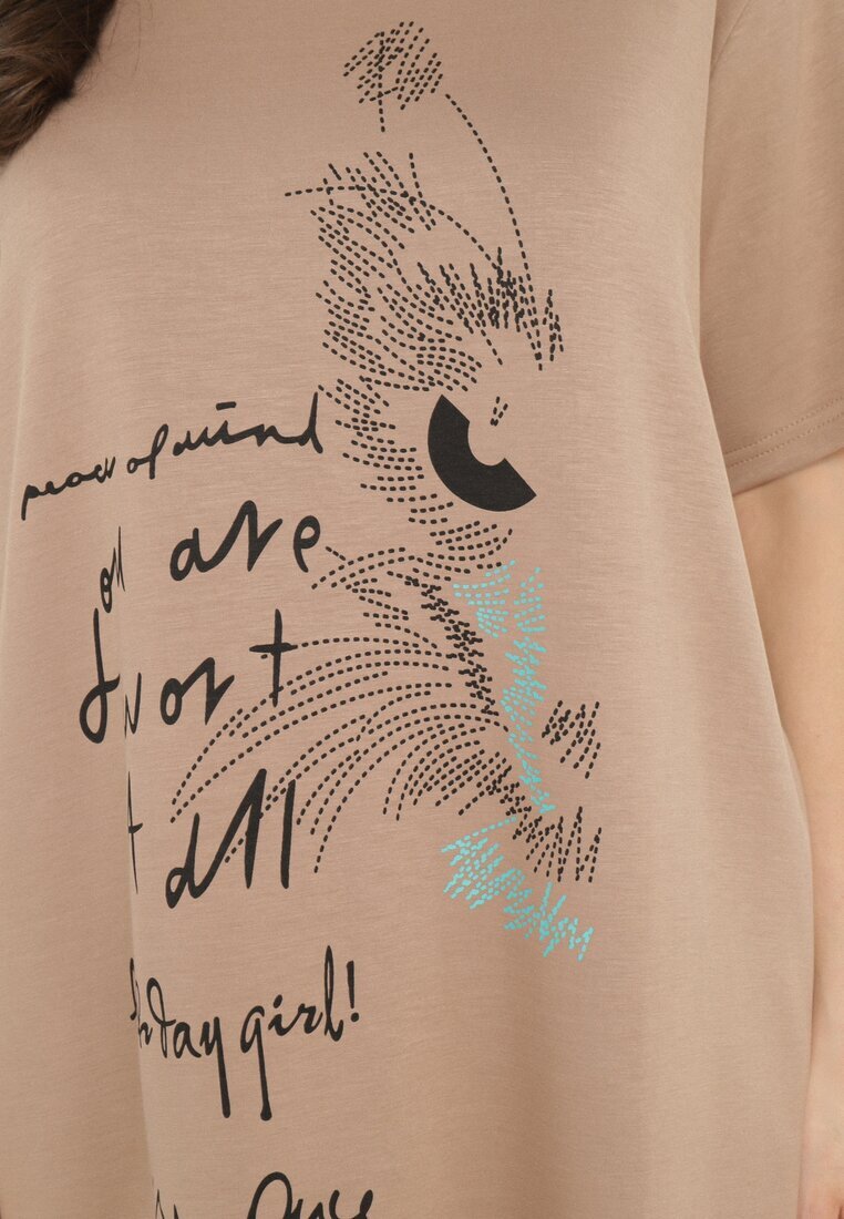 ambitionfly Rochie Dreaptă Bej din Viscoză și cu Imprimeu Decorativ Amoara