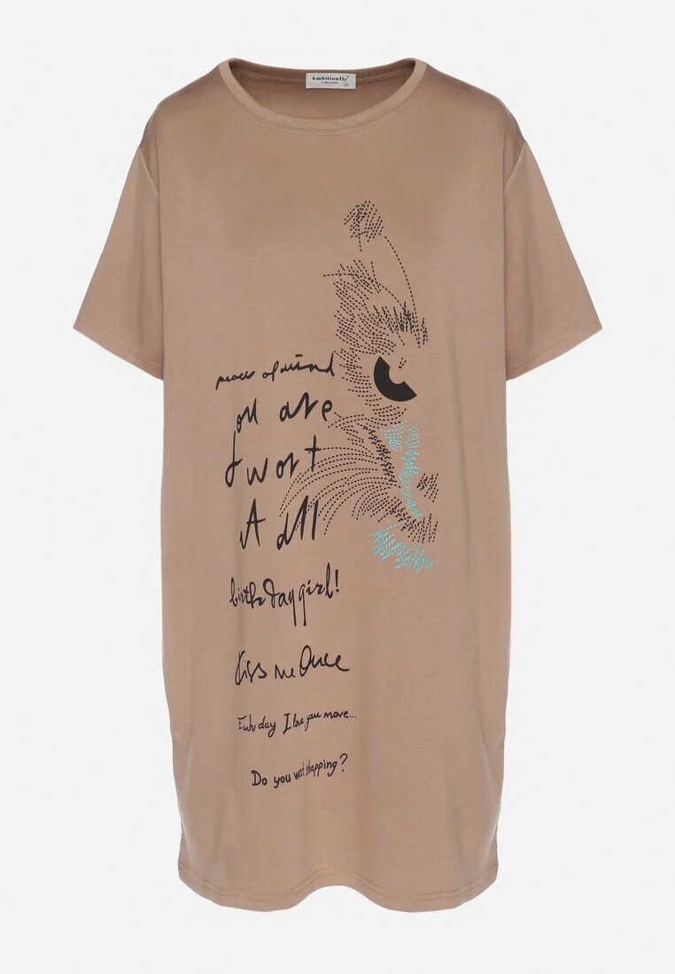 ambitionfly Rochie Dreaptă Bej din Viscoză și cu Imprimeu Decorativ Amoara