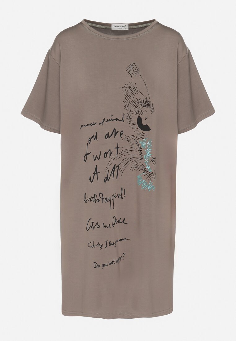 ambitionfly Rochie dreaptă bej închisă cu vâscoză și imprimeu decorativ Amoara