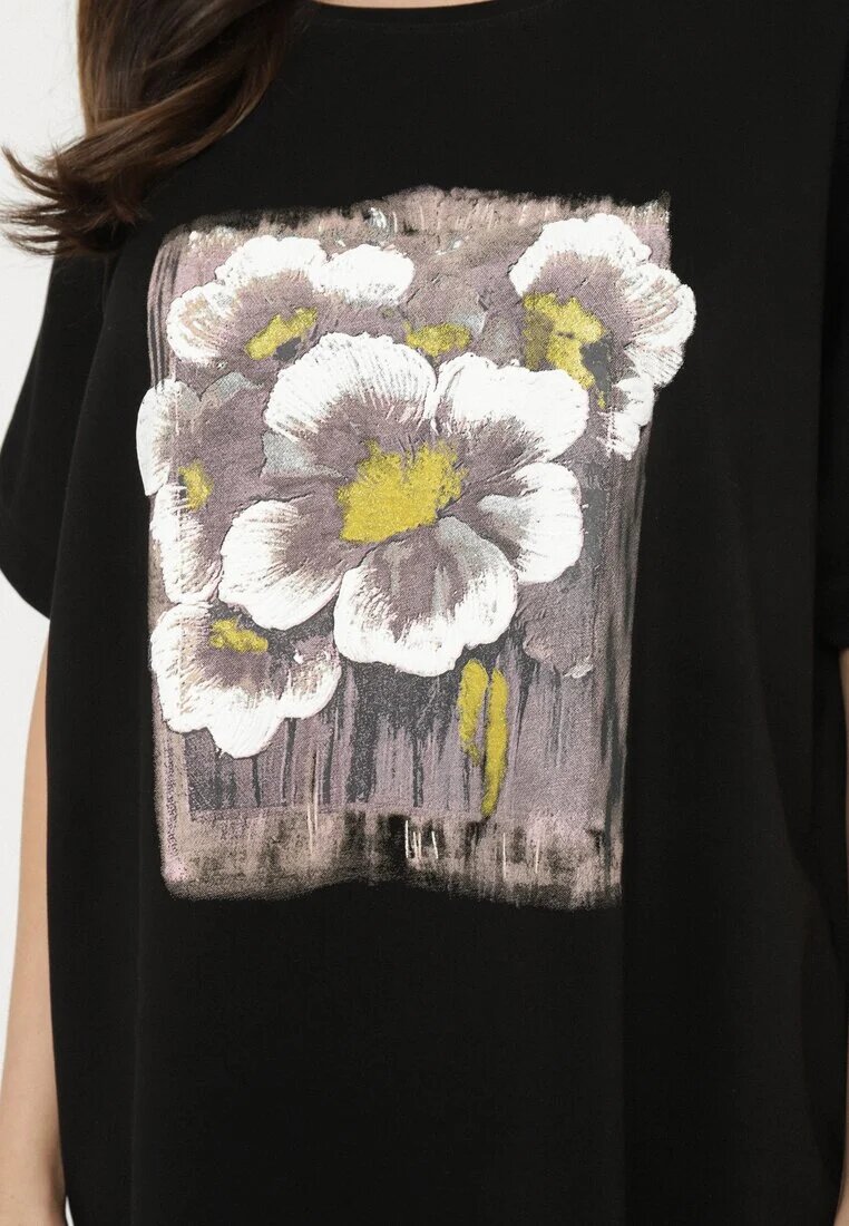 ambitionfly Rochie Neagră tip cutie cu Viscoză și Imprimeu Decorativ Elaniriel