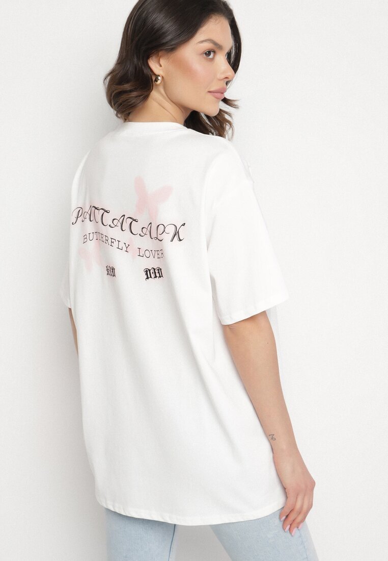 ambitionfly T-shirt Alb Oversize din Bumbac cu Imprimeu cu Fluture Nonatira