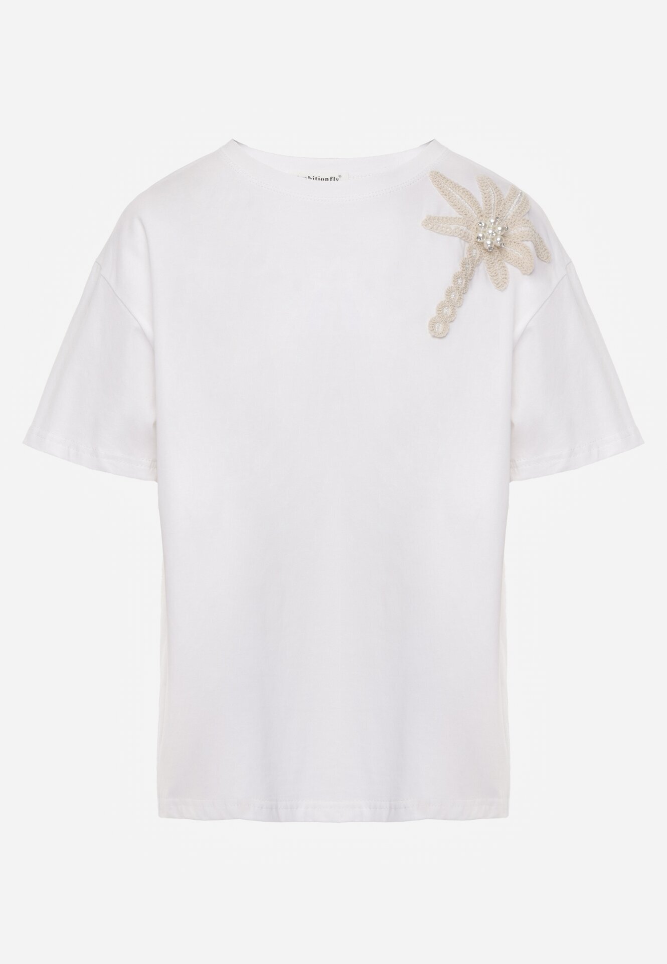ambitionfly T-shirt din bumbac cu aplicație decorativă din perle și zirconii Haidea Alb