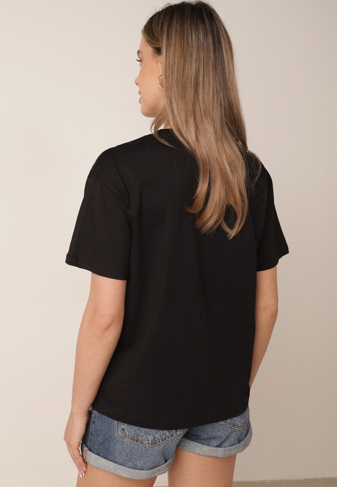 ambitionfly T-shirt din bumbac cu aplicație decorativă din perle și zirconii Haidea Negru