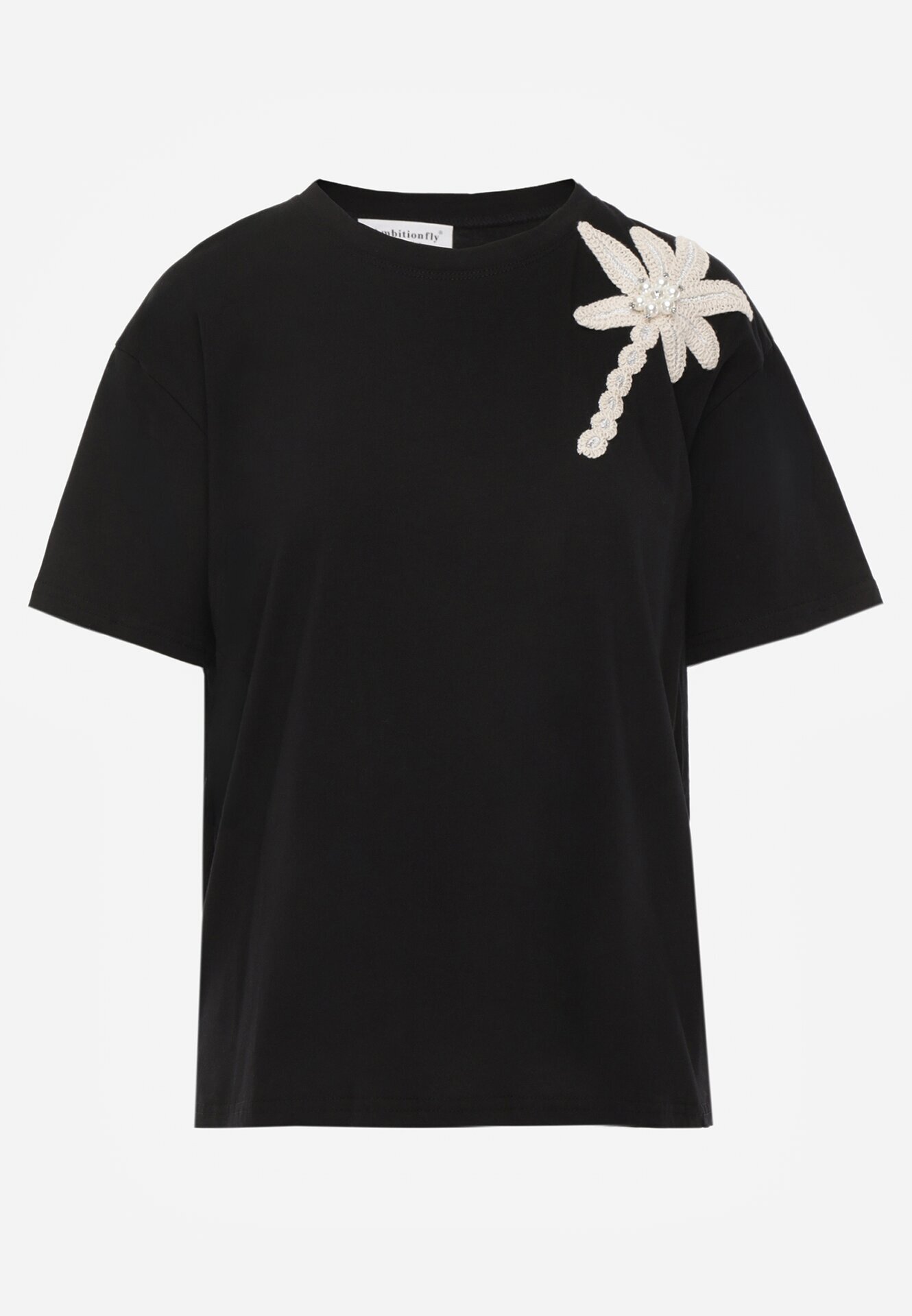 ambitionfly T-shirt din bumbac cu aplicație decorativă din perle și zirconii Haidea Negru