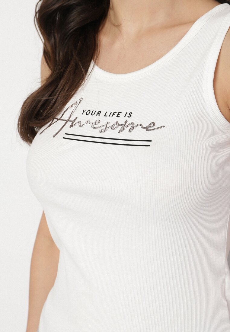ambitionfly Top Alb cu Bumbac și Imprimeu Decorativ Viannaes