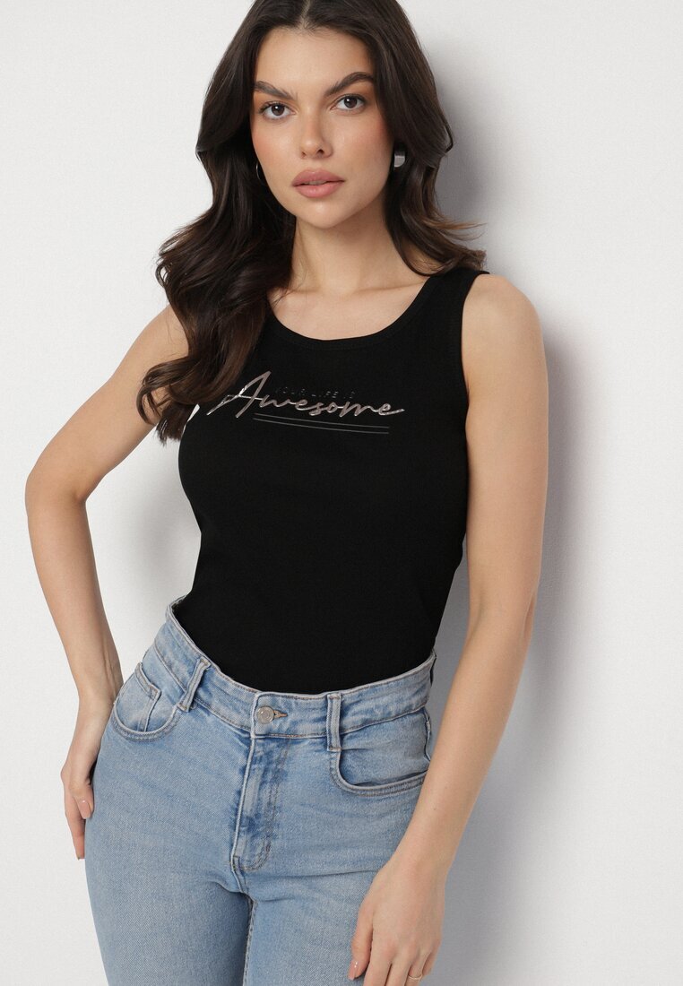 ambitionfly Top Negru cu Bumbac și Imprimeu Decorativ Viannaes