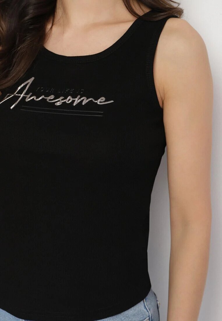 ambitionfly Top Negru cu Bumbac și Imprimeu Decorativ Viannaes