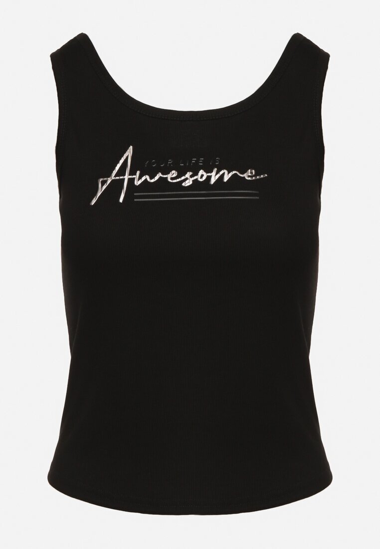 ambitionfly Top Negru cu Bumbac și Imprimeu Decorativ Viannaes