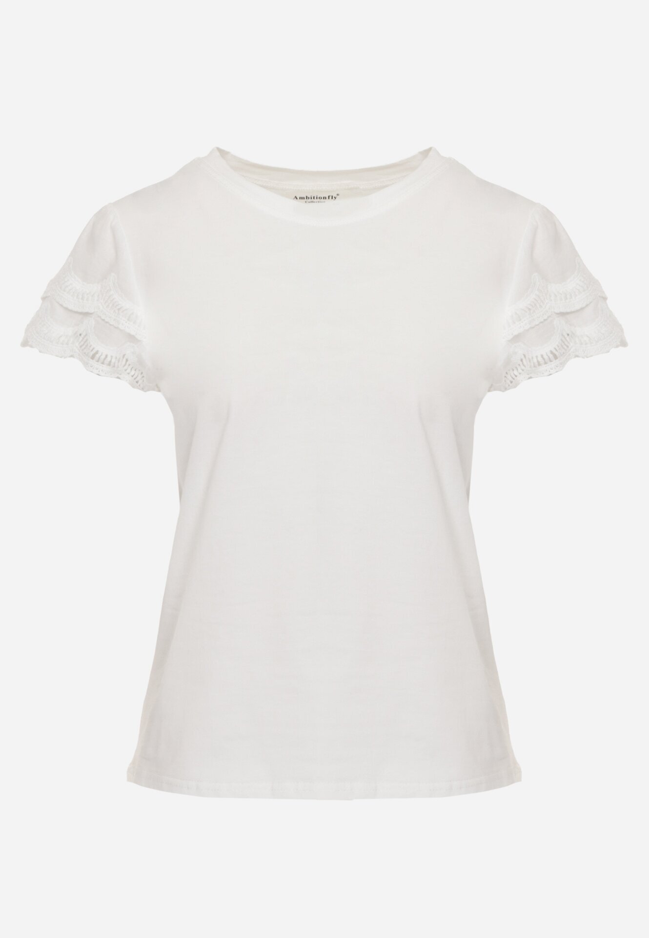 ambitionfly Tricou Alb de bumbac cu mâneci din dantelă Carilynore