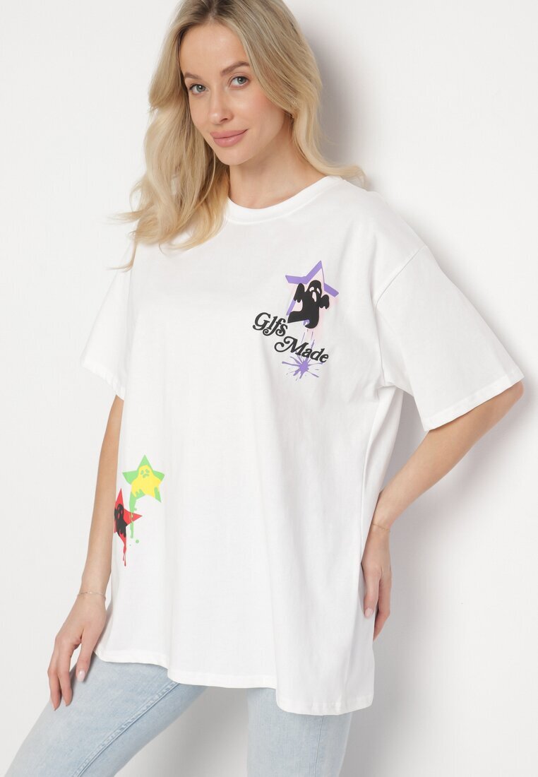 ambitionfly Tricou Alb din Bumbac Decorat cu Stele Karretia